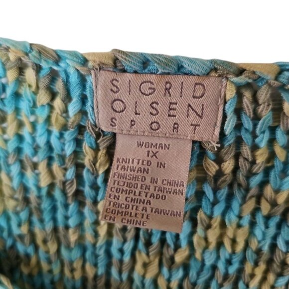 Sigrid Olsen Sweater Green Blue Loose Knit Sleeveless Plus size 1X‎ Sport - Picture 7 of 12